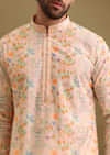 Peach Printed Silk Kurta Set For Men
