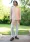 Peach Raw Silk Resham Zardosi Handwork Kurta Jacket Set