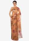 Peach saree features in tissue silk with sequin embroidery only on Kalki