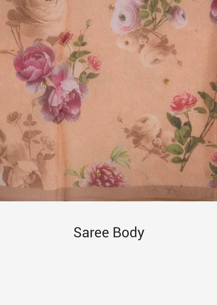 Peach saree features in tissue silk with sequin embroidery only on Kalki