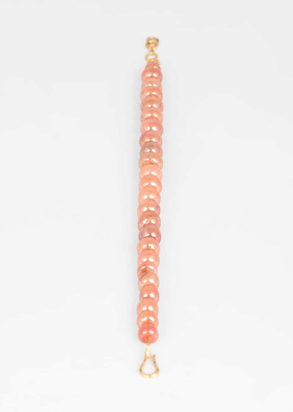 Peach Semi Precious Stone Beads Threaded Bracelet With Hook Closure
