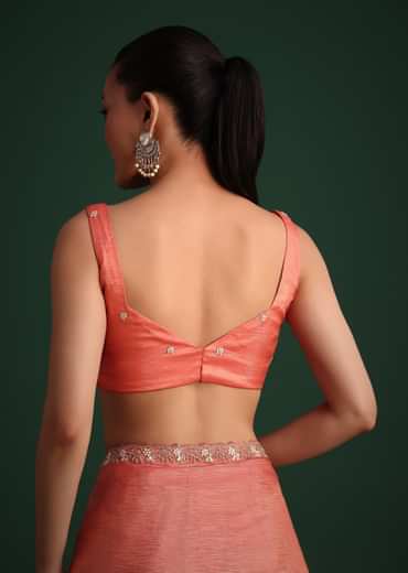 Peach Sequin Work Crushed Tissue Saree
