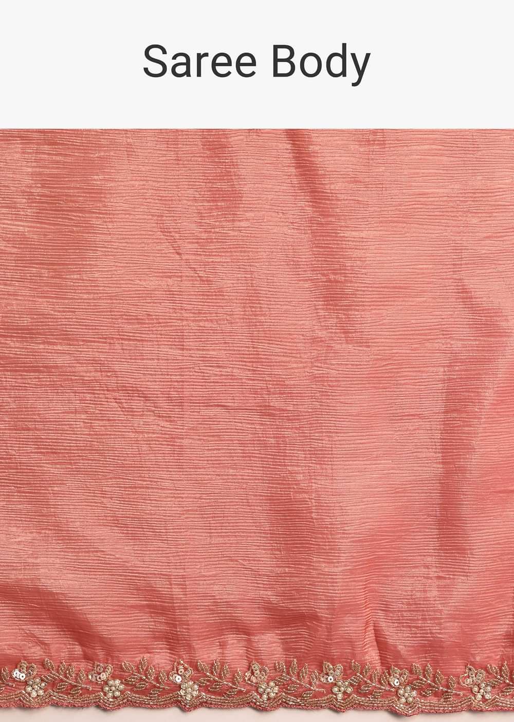 Peach Sequin Work Crushed Tissue Saree