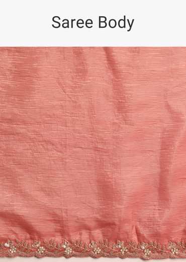 Peach Sequin Work Crushed Tissue Saree