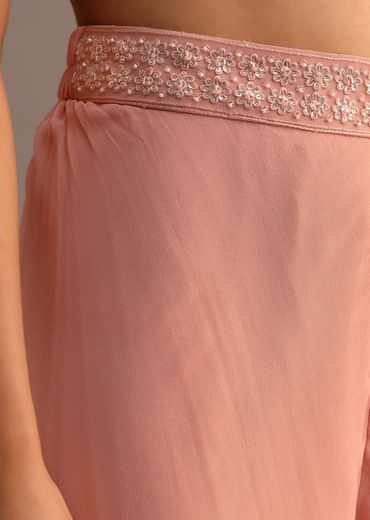 Peach Sequins Cape And Crop Top Palazzo Set
