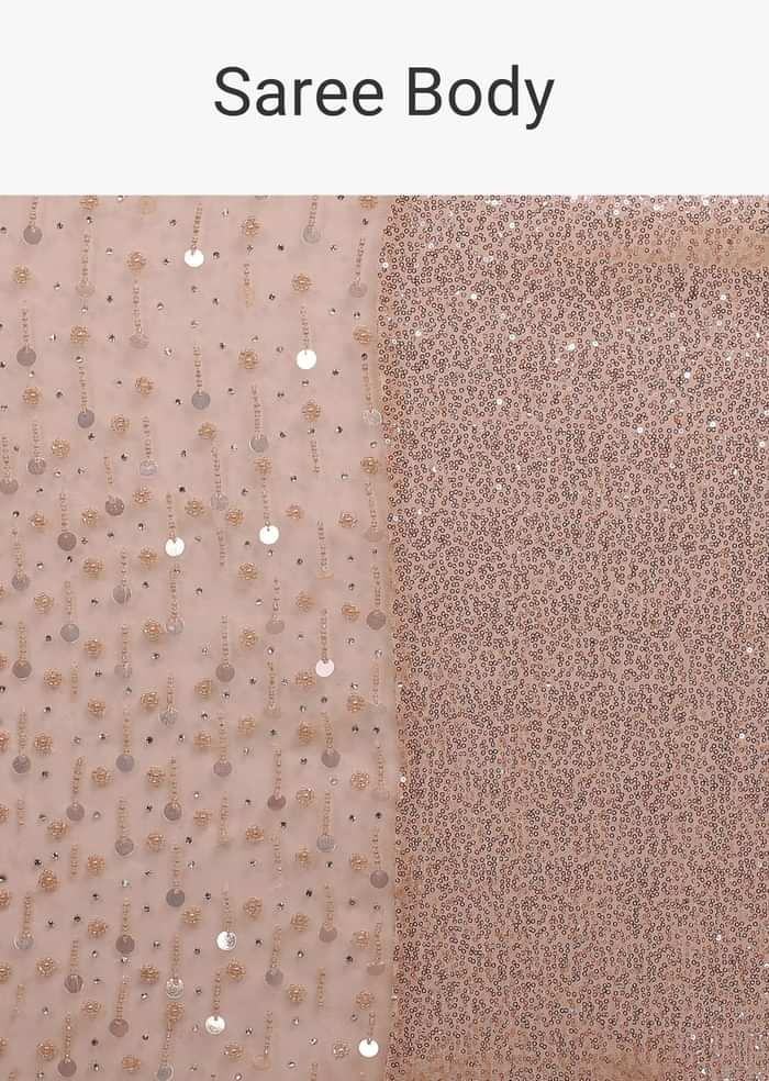 Peach Shimmer Saree In Gold Sequins And Stones Embroidery With Beads And Stones On The Pallu Border