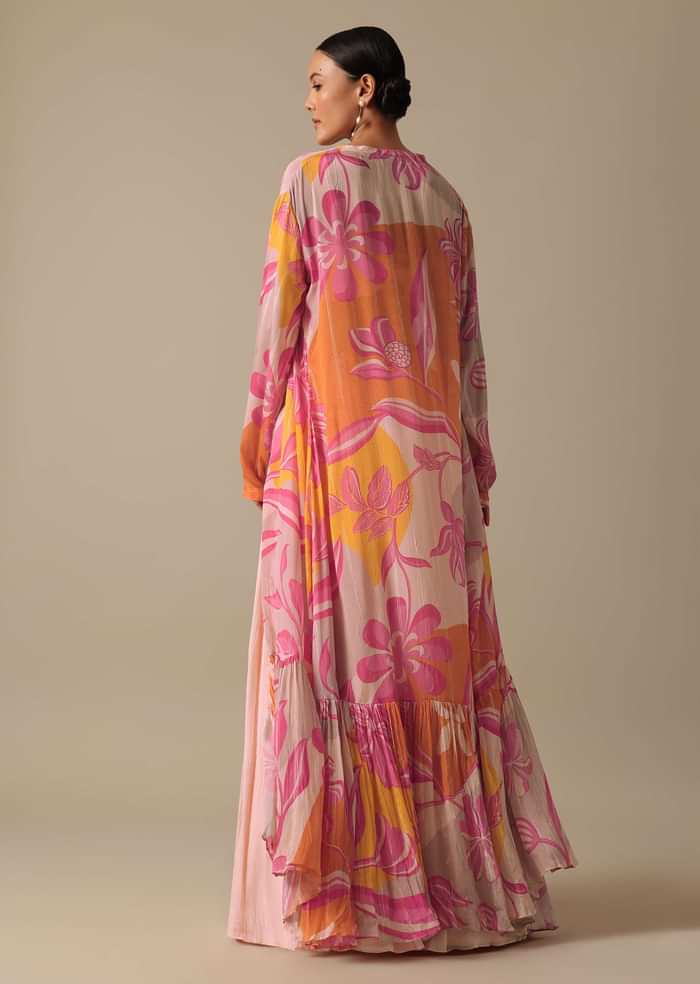 Pink Silk Lehenga Set With Floral Jacket
