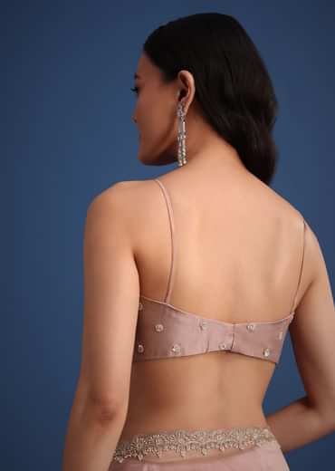 Peach Tissue Silk Cutdana Work Saree With Embellished Scallop Border