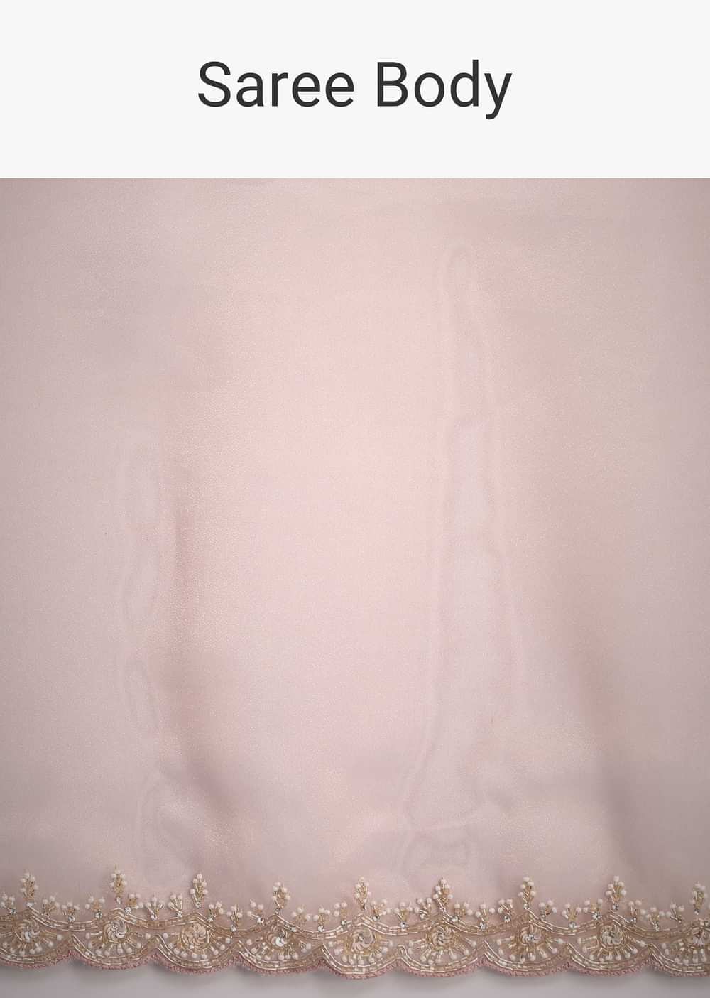 Peach Tissue Silk Cutdana Work Saree With Embellished Scallop Border
