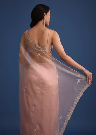 Peach Tissue Silk Cutdana Work Saree With Embellished Scallop Border