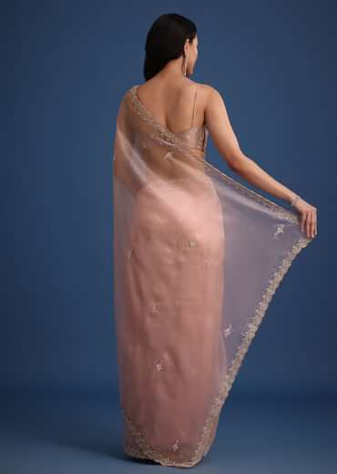 Peach Tissue Silk Cutdana Work Saree With Embellished Scallop Border