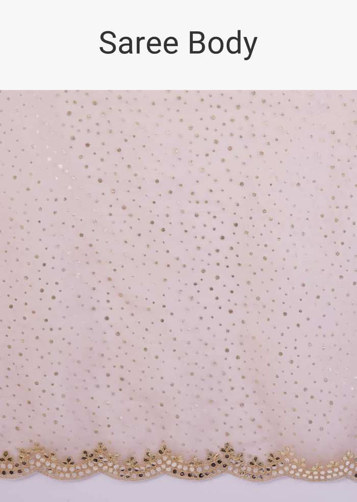 Powder Pink Saree In Organza With Foil Print And Embroidery
