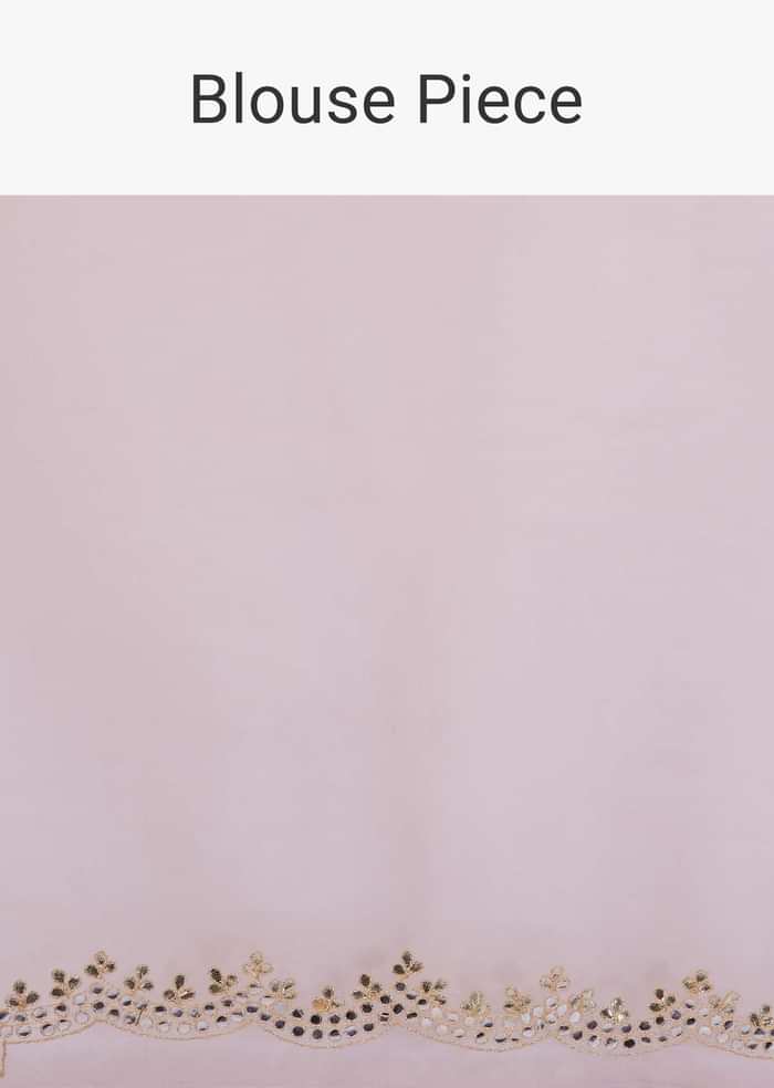 Powder Pink Saree In Organza With Foil Print And Embroidery