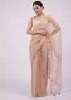 Powder Pink Saree In Organza With Foil Print And Embroidery