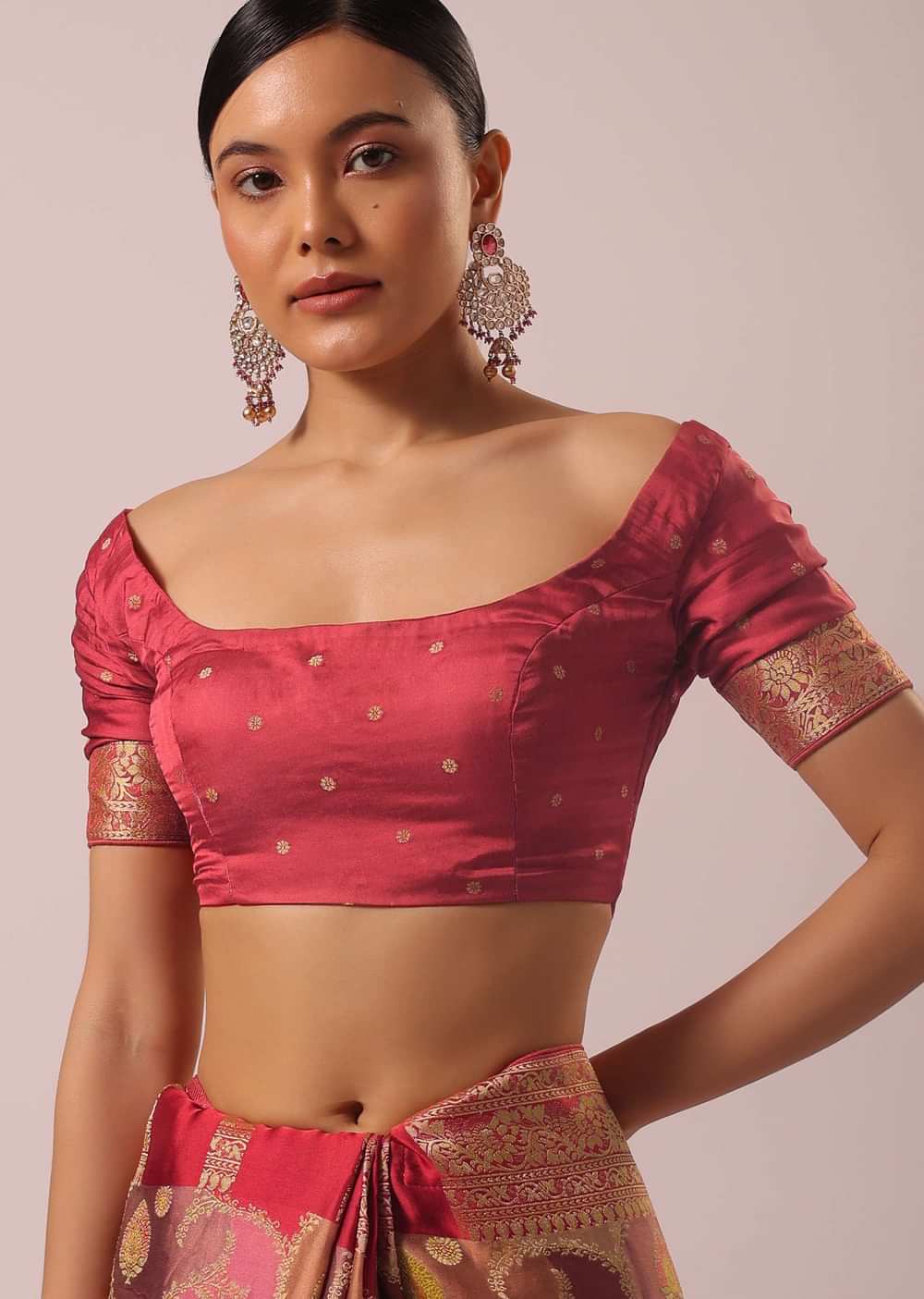 Peach Woven Rangkat Saree In Brocade Silk And Satin