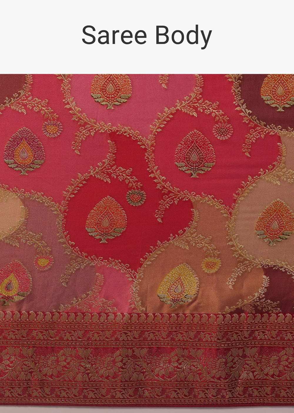 Peach Woven Rangkat Saree In Brocade Silk And Satin