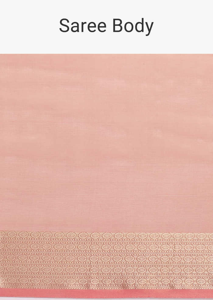 Peach Zari Woven Chanderi Saree With Unstitched Blouse