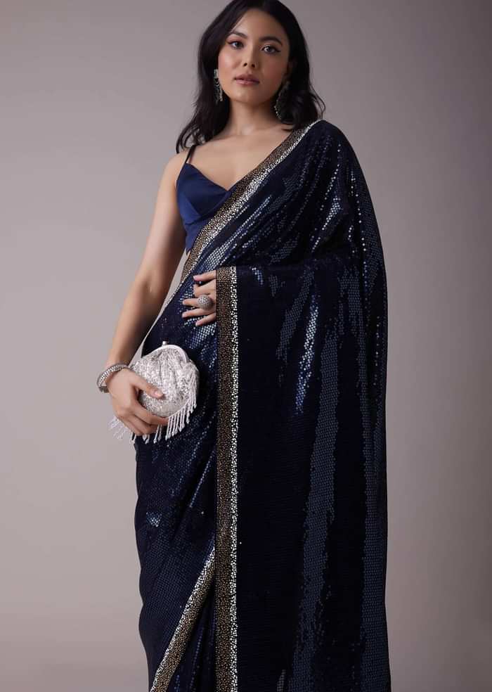 Persian Blue Sequins Saree With An Embellished Border
