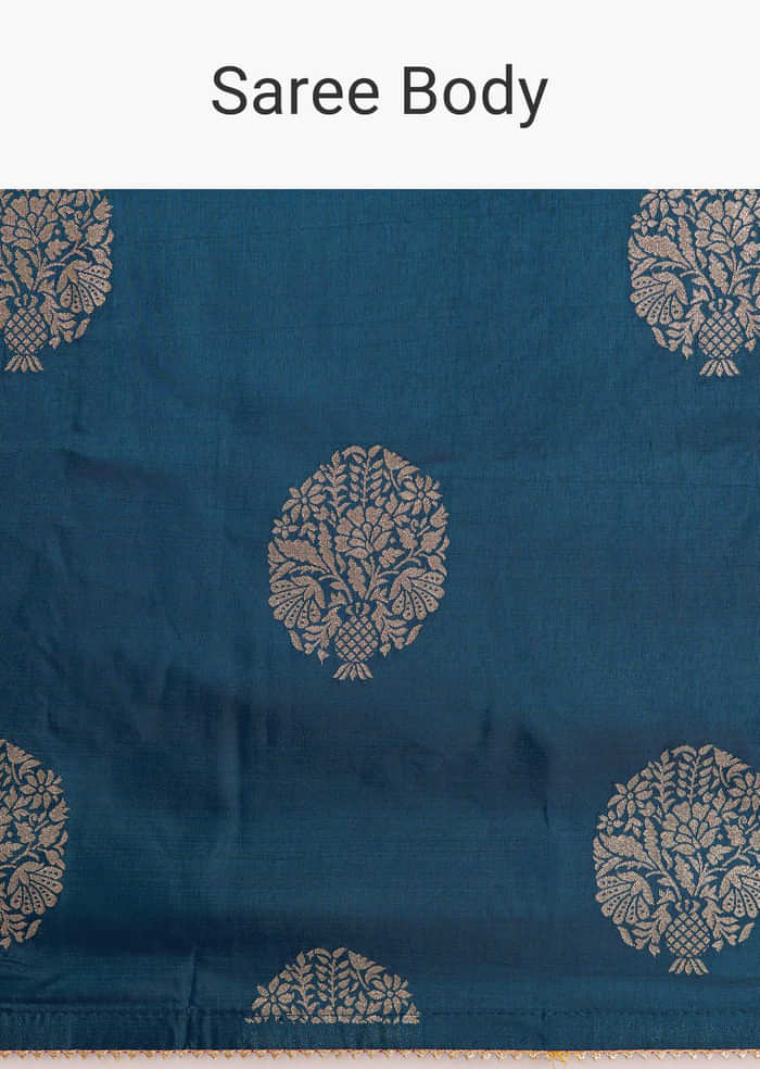 Peacock Blue Dola Silk Brocade Saree With Gotapatti Border