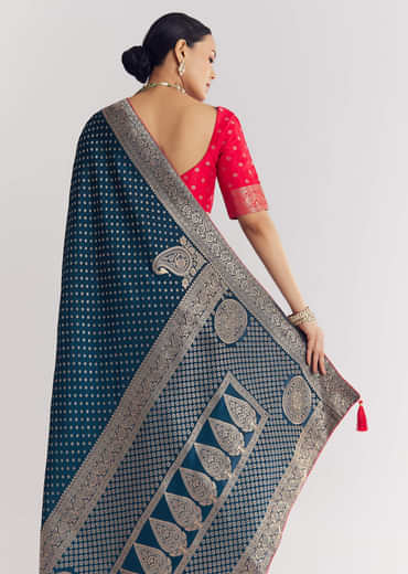 Peacock Blue Dola Silk Saree With Butti Work