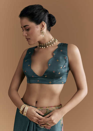 Peacock Blue Dola Silk Saree With Pichwai Weave And Embroidery