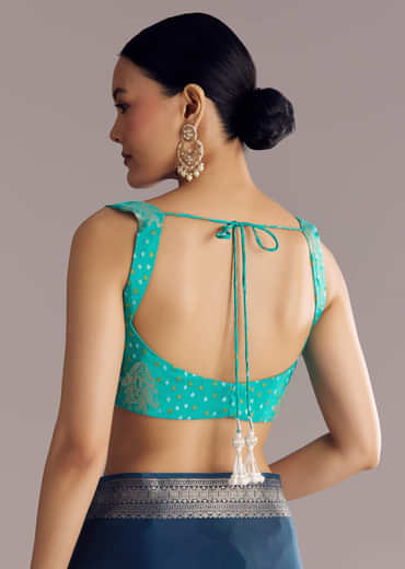 Peacock Blue Dola Silk Saree With Woven Border And Pallu