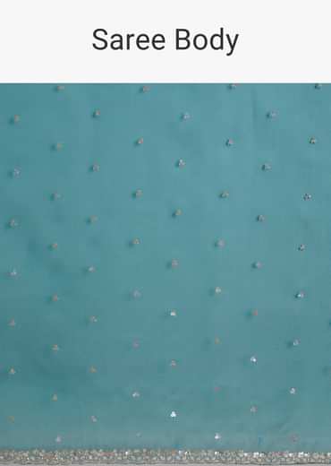 Teal Green Glass Tissue Saree With Cutdana And Sequins Scallop Border
