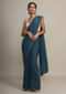 Peacock Blue Saree In Satin Chiffon With Kundan And Cut Dana Border Online - Kalki Fashion