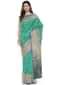 Peacock green banarasi silk saree with blue border only on Kalki