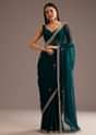 Peacock Green Organza Saree With Cutdana And Sequins Border