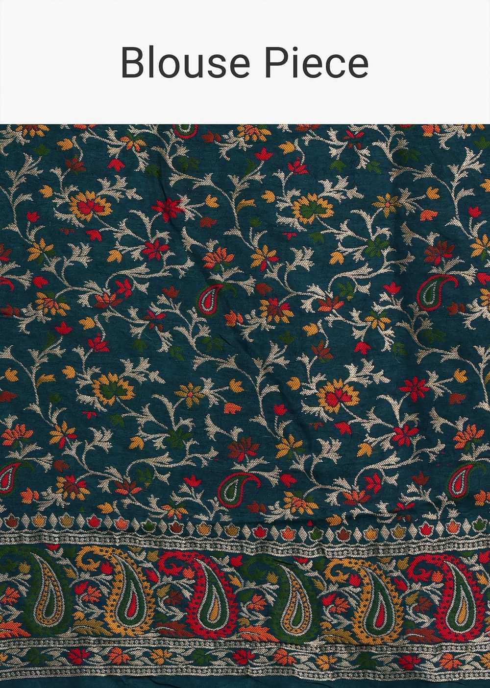 Peacock Blue Dola Silk Bandhani Saree With Meenakari Border Pallu And Unstitched Blouse