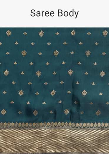Peacock Blue Dola Silk Bandhani Saree With Meenakari Border Pallu And Unstitched Blouse