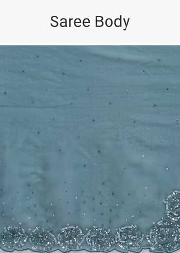 Peacock Blue Embroidered Saree With Unstitched Blouse
