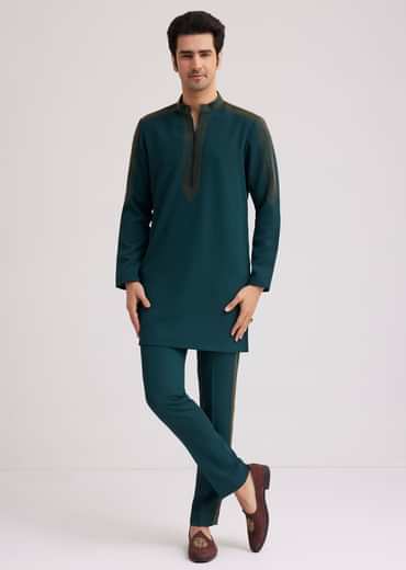 Peacock Blue Lycra Kurta Set With Bead Work