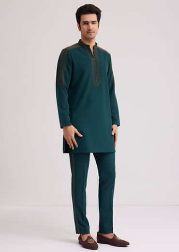 Peacock Blue Lycra Kurta Set With Bead Work