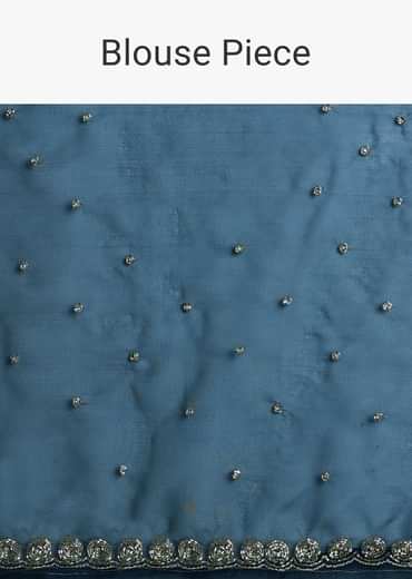 Peacock Blue Organza Saree With Cutdana Embroidery