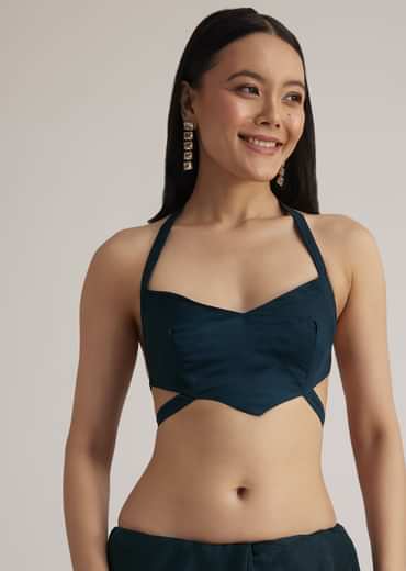 Peacock Blue Organza Saree With Cutdana Embroidery