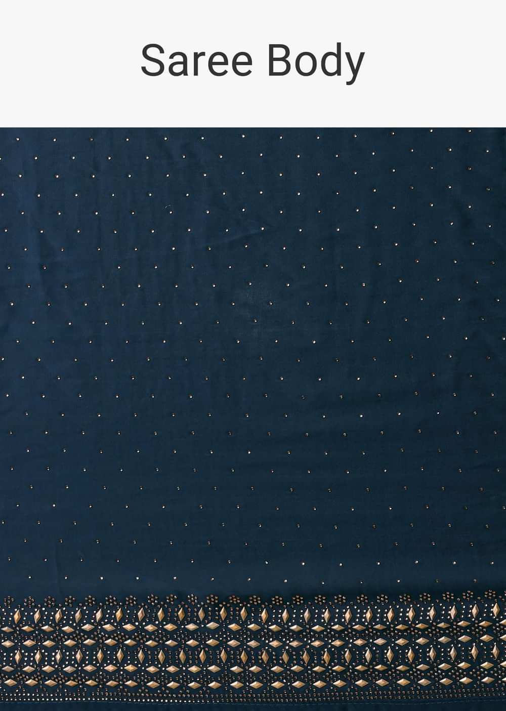 Peacock Blue Saree In Satin With Embellishments And Unstitched Blouse Piece