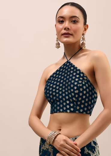 Peacock Blue Saree In Zari Jaal With Unstitched Blouse