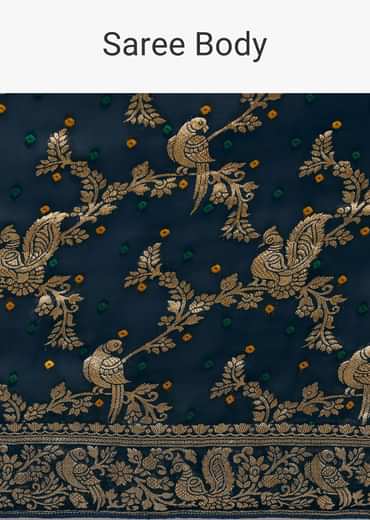 Peacock Blue Saree In Zari Jaal With Unstitched Blouse