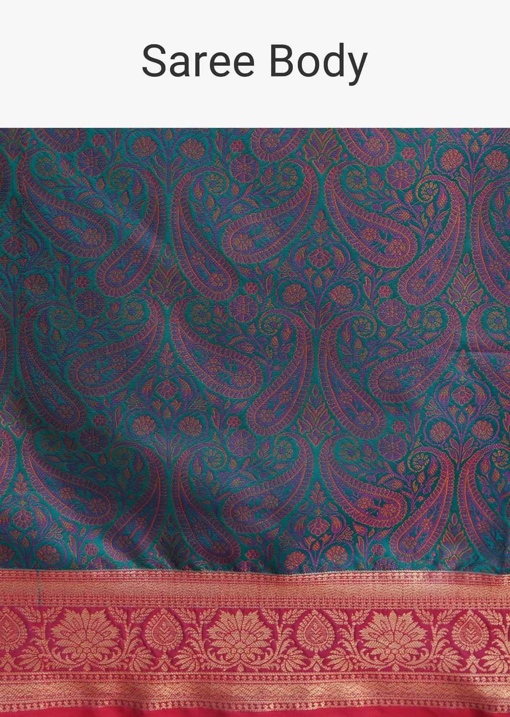 Peacock Blue Silk Saree With Constrat Border Pallu