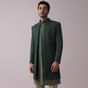 Peacock Green Indowestern Achkan Kurta Set In Raw Silk With Thread Embroidery