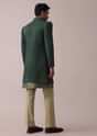 Peacock Green Indowestern Achkan Kurta Set In Raw Silk With Thread Embroidery