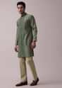 Peacock Green Indowestern Achkan Kurta Set In Raw Silk With Thread Embroidery