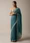 Peacock Green Saree In Brocade Silk With Woven Stripes And Gotta Embroidered Border Along With Unstitched Blouse Online - Kalki Fashion