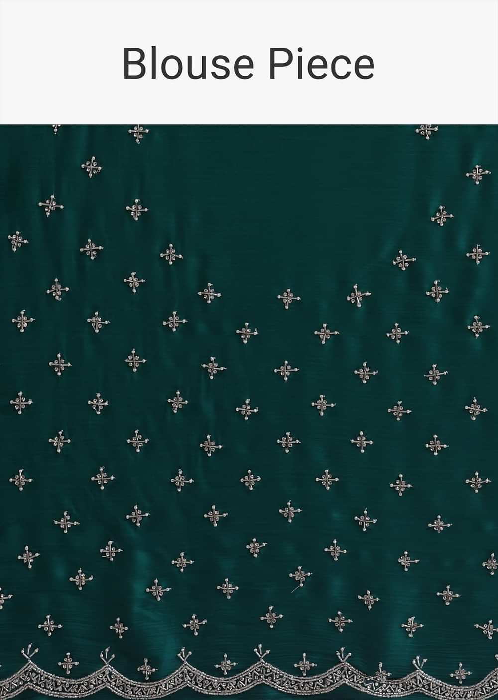 Peacock Green Saree In Satin Chinon With Scallop Border And Unstitched Blouse Piece