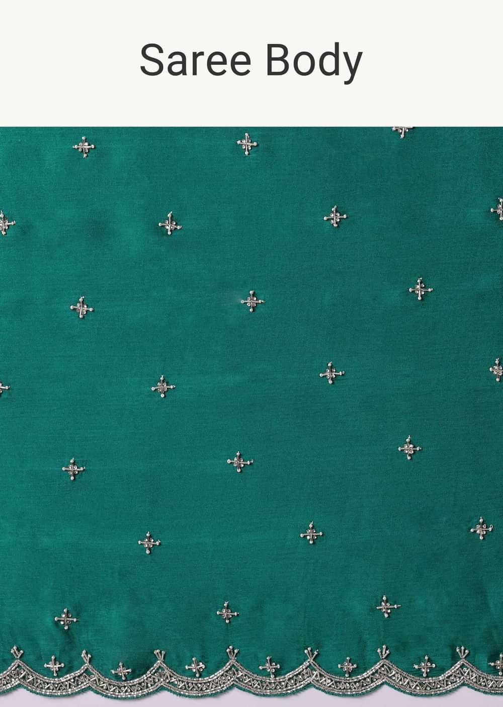 Peacock Green Saree In Satin Chinon With Scallop Border And Unstitched Blouse Piece