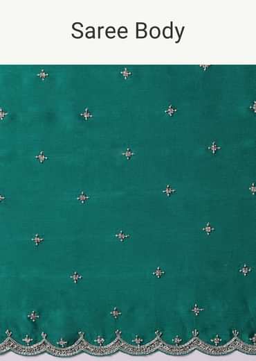 Peacock Green Saree In Satin Chinon With Scallop Border And Unstitched Blouse Piece