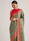 Peacock Green Satin Silk Saree With Jaal Work And Zari Border