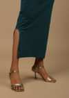 Peacock Green Shapewear Saree Petticoat In Cotton Lycra With Elastic Waistband And Slit